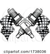 Poster, Art Print Of Crossed Spark Plugs And Racing Flags