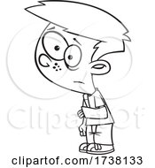 Poster, Art Print Of Cartoon Black And White Boy With His Arm In A Sling