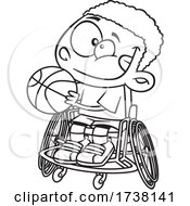 Poster, Art Print Of Cartoon Black And White Boy Playing Basketball In A Wheelchair
