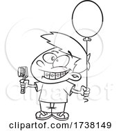 Poster, Art Print Of Cartoon Black And White Boy Grinning And Visiting With A Toothbrush And Balloon