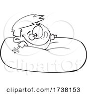 Cartoon Black And White Boy Relaxing In A Bean Bag