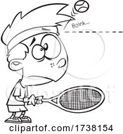 Poster, Art Print Of Cartoon Black And White Boy Being Bonked On The Head By A Tennis Ball