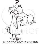 Cartoon Black And White Chicken Pondering Over An Egg And Which Came First