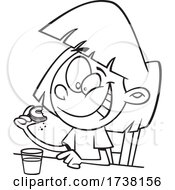 Cartoon Black And White Girl Eating A Cookie With Milk by toonaday