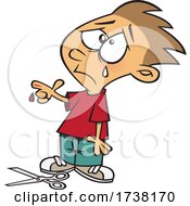 Cartoon Boy Crying Over A Scissor Cut