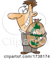 Cartoon Man Hugging A Money Bag