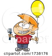 Poster, Art Print Of Cartoon Boy Grinning And Visiting With A Toothbrush And Balloon