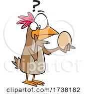 Cartoon Chicken Pondering Over An Egg And Which Came First