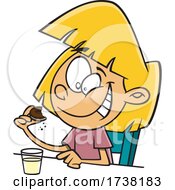 Cartoon Girl Eating A Cookie With Milk