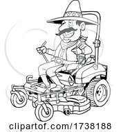 Poster, Art Print Of Cartoon Black And White Mexican Operating A Mower