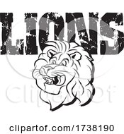 Poster, Art Print Of Black And White Lion Mascot Head And Distressed Text