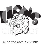 Poster, Art Print Of Black And White Lion Mascot Head Under Text