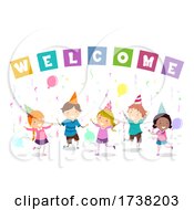 Poster, Art Print Of Stickman Kids Welcome Party Balloons Illustration
