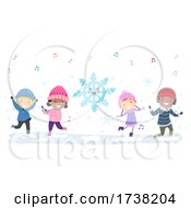Poster, Art Print Of Stickman Kids Winter Season Dancing Snowflake