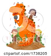 Poster, Art Print Of Stickman Kids Trex Dinosaur Singing Illustration