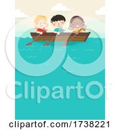 Poster, Art Print Of Kids Rowing Boat Lake Background Illustration