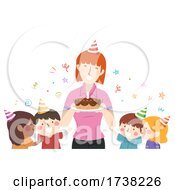 Poster, Art Print Of Kids Girl Teacher Birthday Cake Illustration
