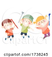 Poster, Art Print Of Kids Group Play Pipes Illustration