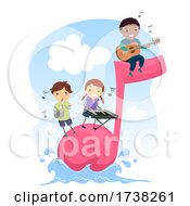 Poster, Art Print Of Stickman Kids Music Note Instruments Illustration