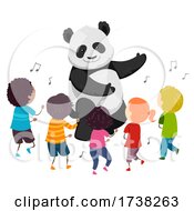 Stickman Kids Panda Mascot Dance Illustration