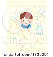 Poster, Art Print Of Kid Boy In Paper Scribble Pencil Illustration
