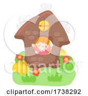 Poster, Art Print Of Kid Girl Clay House Wave Flowers Illustration