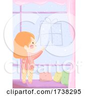 Poster, Art Print Of Kid Girl Draw Gift Window Fog Illustration