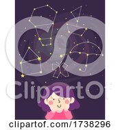 Poster, Art Print Of Kid Girl Imagine Constellation Shapes Illustration