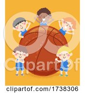 Poster, Art Print Of Kids Boys Basketball Team Big Ball Illustration