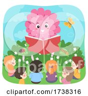 Poster, Art Print Of Kids Flower Mascot Read Book Garden Illustration
