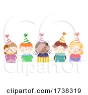 Poster, Art Print Of Kids Hold Gifts Party Hats Border Illustration