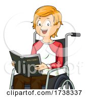 Kid Boy Wheelchair Read Bible Illustration