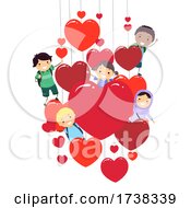 Poster, Art Print Of Stickman Kids Hearts Strings Valentines