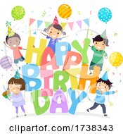 Stickman Kids Happy Birthday Illustration