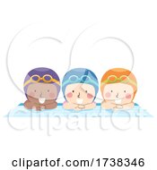 Poster, Art Print Of Kids Swimmers Wear Goggles Swim Cap Illustration
