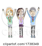 Poster, Art Print Of Kids Hands Up Medals Achievers Illustration