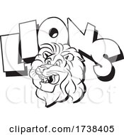Poster, Art Print Of Black And White Lion Mascot Head And Text