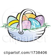 Poster, Art Print Of Cartoon Easter Basket With Colorful Eggs