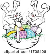 Poster, Art Print Of Cartoon Easter Basket With Bunnies