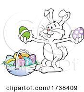 Poster, Art Print Of Cartoon Easter Bunny With A Basket With Colorful Eggs