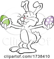 Poster, Art Print Of Cartoon Easter Bunny Holding Colorful Eggs