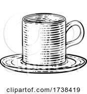 Poster, Art Print Of Coffee Tea Cup Hot Drink Mug Woodcut Etching