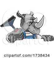 Poster, Art Print Of Rhino Car Or Window Cleaner Holding Squeegee