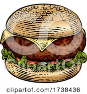 Poster, Art Print Of Burger Hamburger Vintage Woodcut Illustration