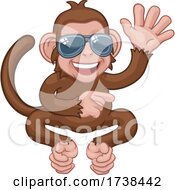 Poster, Art Print Of Monkey Sunglasses Cartoon Animal Waving Pointing