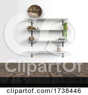 Poster, Art Print Of 3d Wooden Table With Shelves On White Wall