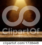 3D Old Wooden Table Against A Grunge Wall Background With Spotlight