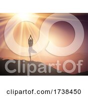 Poster, Art Print Of Female In Yoga Pose In Sunset Landscape