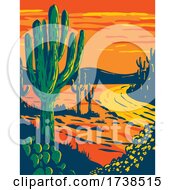 Saguaro Cactus At Dusk In Saguaro National Park In Tucson Arizona National Park California WPA Poster Art