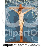 Poster, Art Print Of The Crucified Jesus Christ On The Cross During Crucifixion Wpa Poster Art